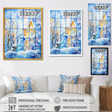 Designart "Frosty Winter Windows" Winter Landscape Wall Art White - Traditional Wrapped Canvas For Hallway Décor