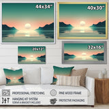 Designart "Full Moon Rising Ocean Minimalism In Retro Blue I" Beach Framed Canvas Art Print