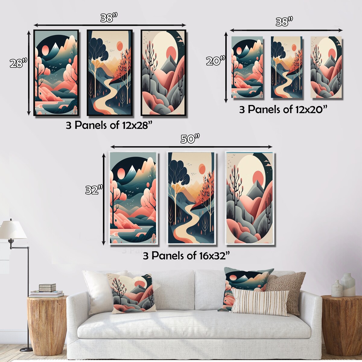 Designart "Full Red Moon Over The Mountains I" Landscape Mountains Yellow - Printed Art Set Of 3 For Bedroom
