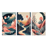Designart "Full Red Moon Over The Mountains I" Landscape Mountains Yellow - Printed Art Set Of 3 For Bedroom