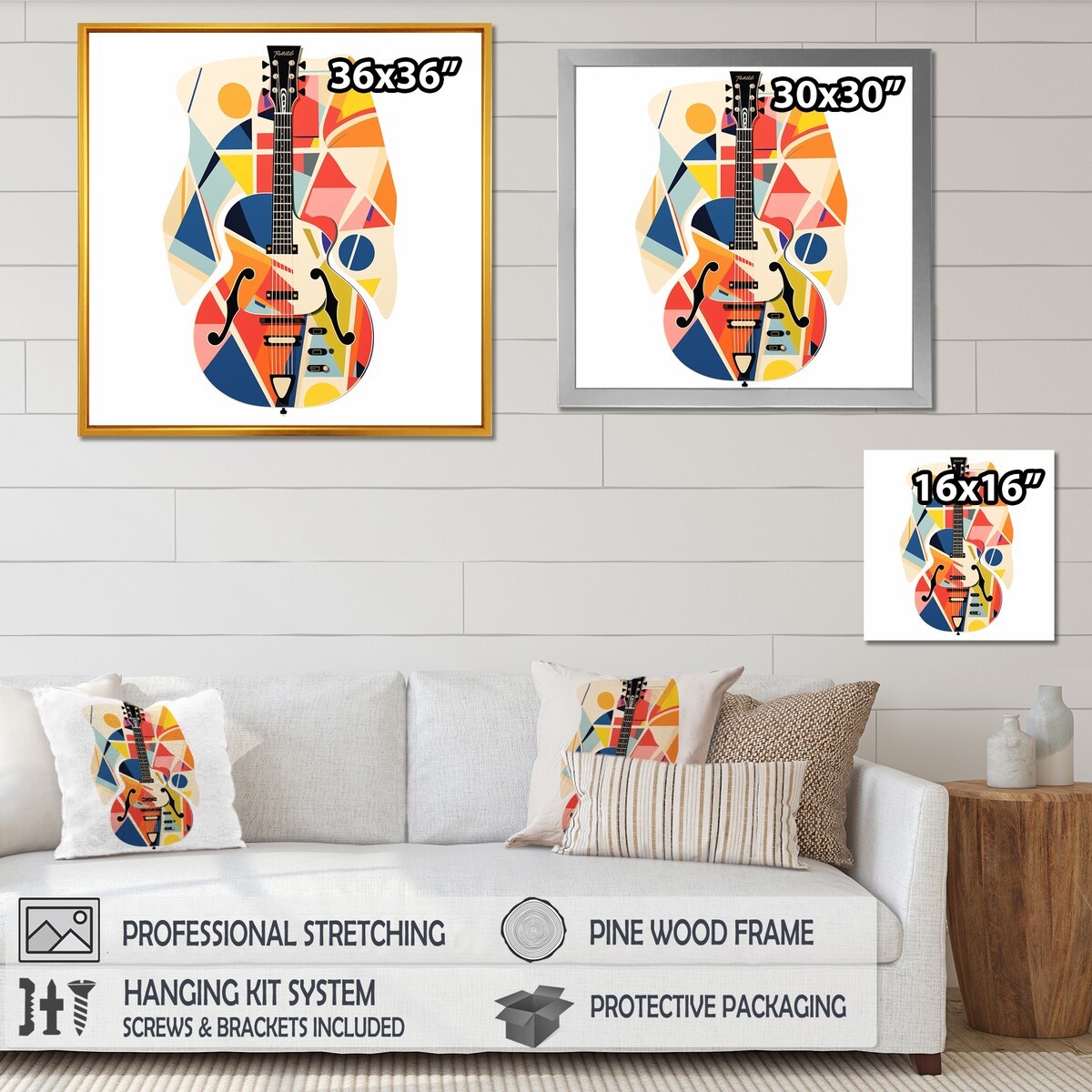 Designart "Funky Guitar Muse" Fruits Wall Decor Orange Traditional Entryway Framed Wall Art