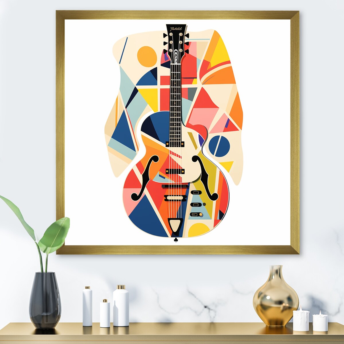 Designart "Funky Guitar Muse" Fruits Wall Decor Orange Traditional Entryway Framed Wall Art