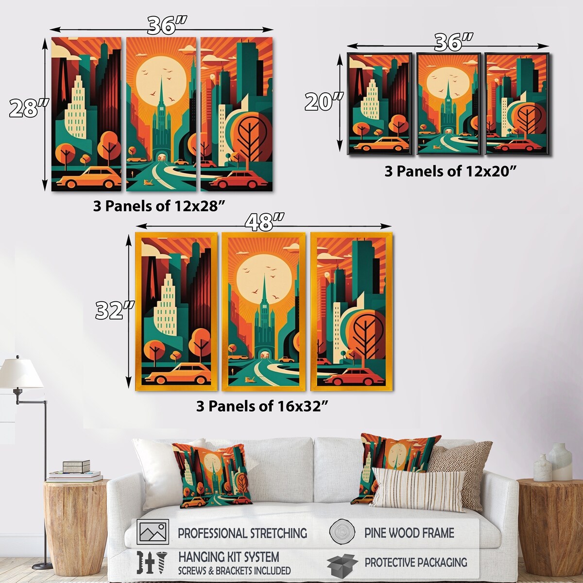 Designart "Futuristic Cityscape III" City Art Deco Canvas Art Print - 3 Panels