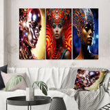 Designart "Futuristic Glam Portrait Of Gorgeous Woman II" Fashion Woman Blue - Gallery Set Of 3 For Office Decor