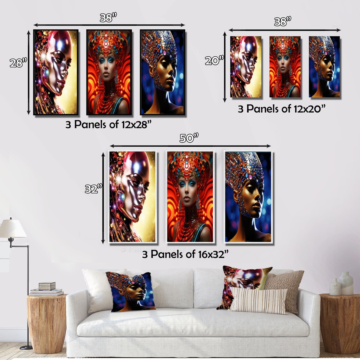 Designart "Futuristic Glam Portrait Of Gorgeous Woman II" Fashion Woman Blue - Gallery Set Of 3 For Office Decor