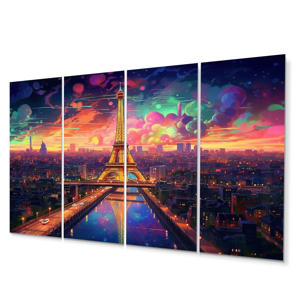 Designart "Futuristic Paris Eiffel Tower Scenery V" Franch Wall Art Prints Set