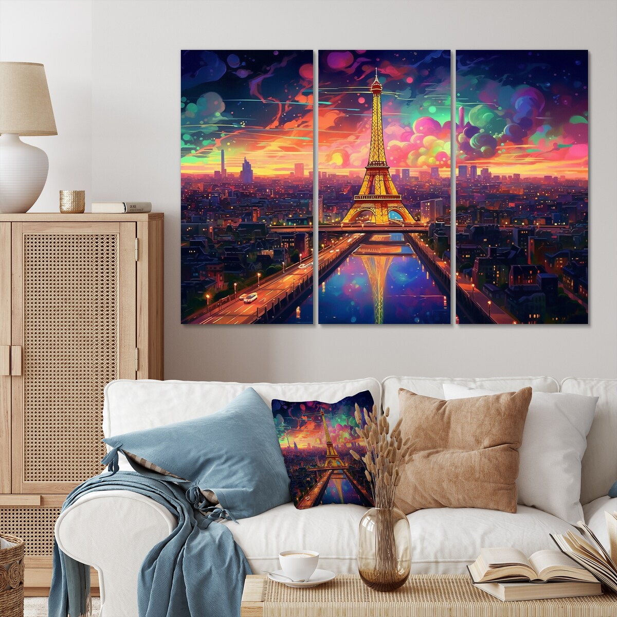 Designart "Futuristic Paris Eiffel Tower Scenery V" Franch Wall Art Prints Set