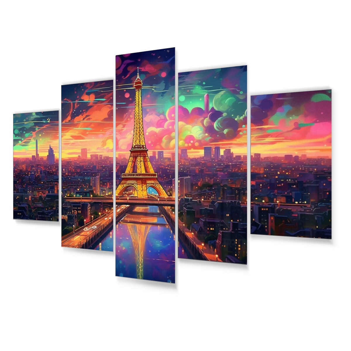 Designart "Futuristic Paris Eiffel Tower Scenery V" Franch Wall Art Prints Set