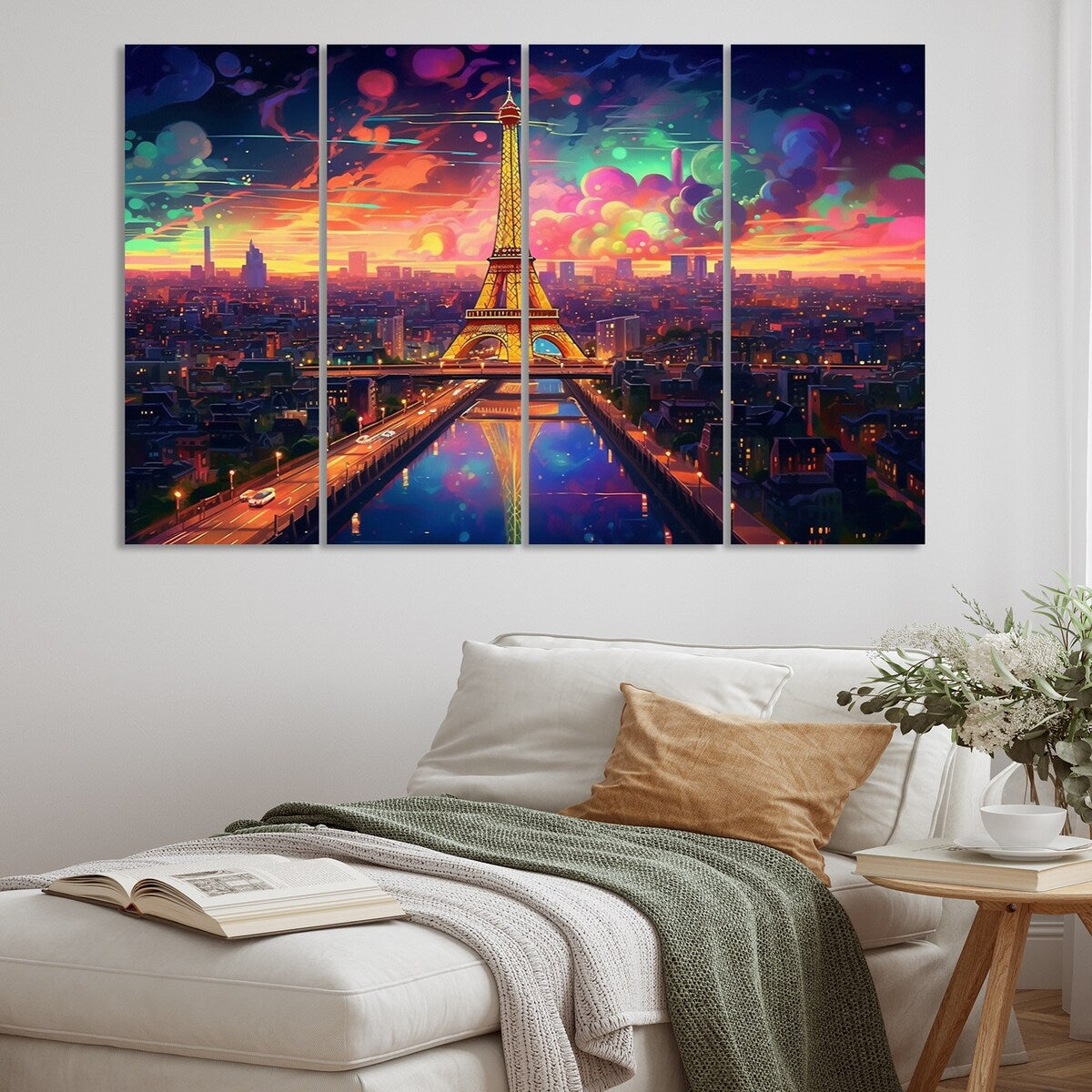 Designart "Futuristic Paris Eiffel Tower Scenery V" Franch Wall Art Prints Set