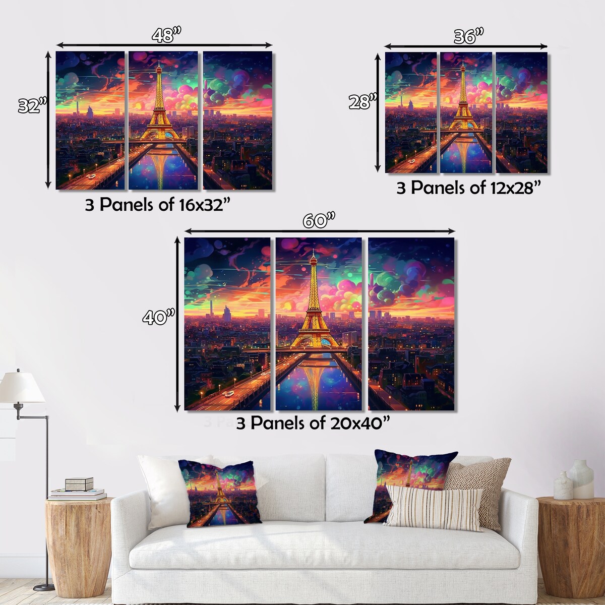 Designart "Futuristic Paris Eiffel Tower Scenery V" Franch Wall Art Prints Set