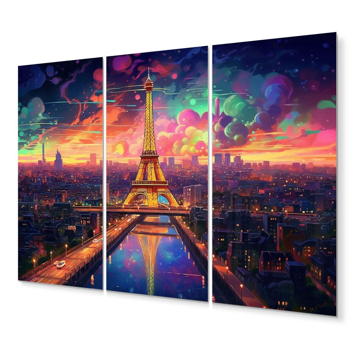 Designart "Futuristic Paris Eiffel Tower Scenery V" Franch Wall Art Prints Set