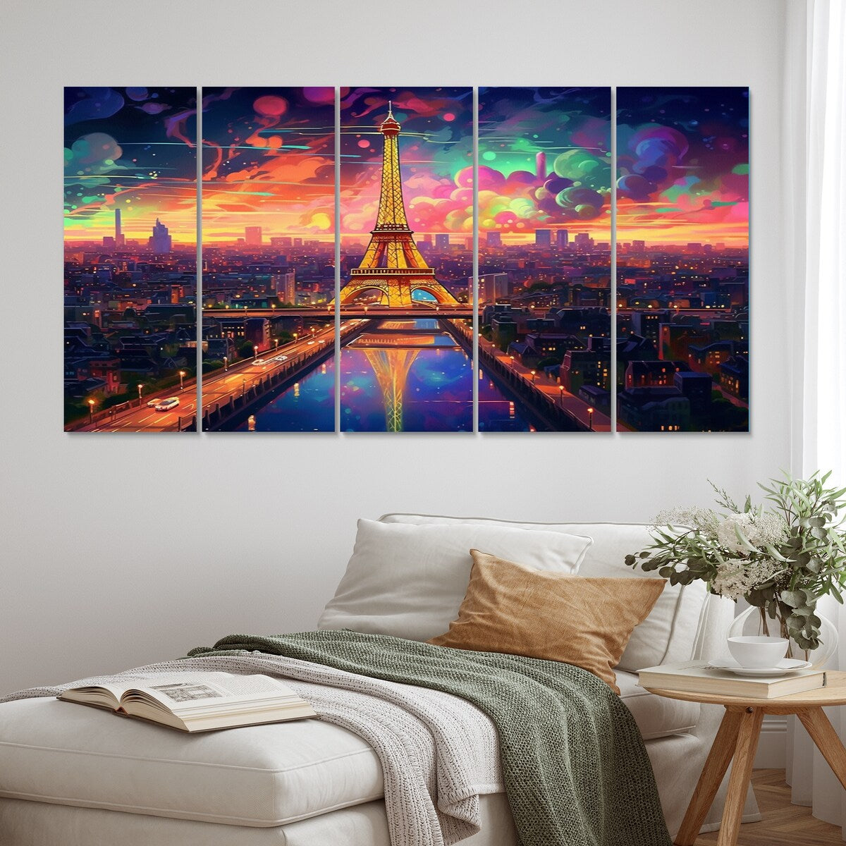 Designart "Futuristic Paris Eiffel Tower Scenery V" Franch Wall Art Prints Set