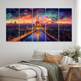 Designart "Futuristic Paris Eiffel Tower Scenery V" Franch Wall Art Prints Set