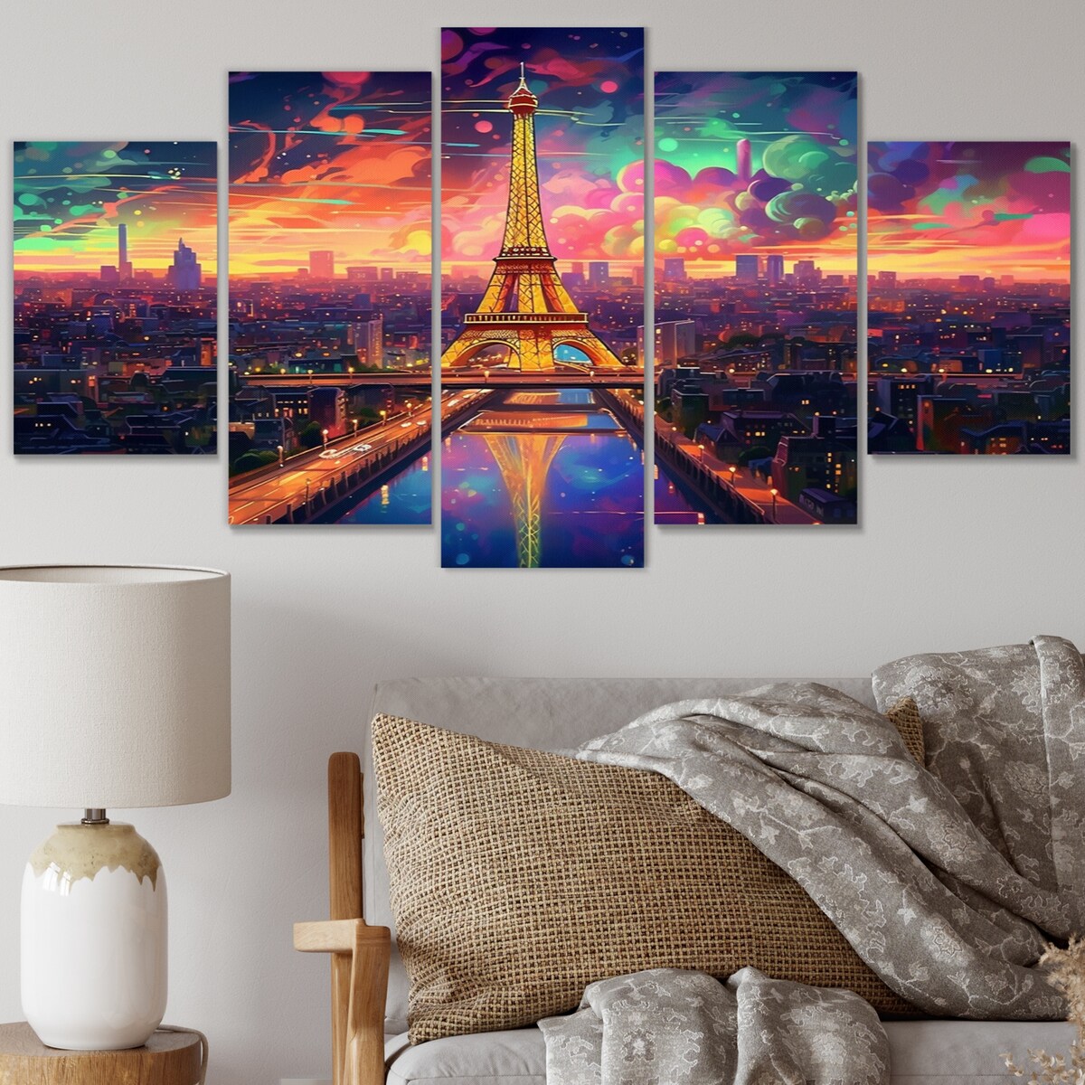 Designart "Futuristic Paris Eiffel Tower Scenery V" Franch Wall Art Prints Set