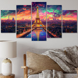 Designart "Futuristic Paris Eiffel Tower Scenery V" Franch Wall Art Prints Set