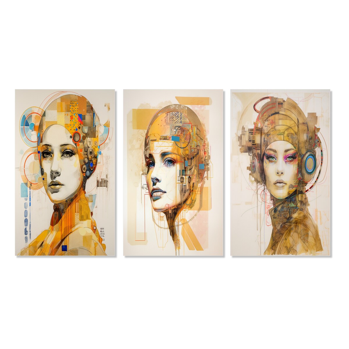 Designart "Futuristic Portrait Japanese Queen Of Kyoto" Fashion Woman Wall Art Set Of 3 Glam Printed Art Set For Bedroom