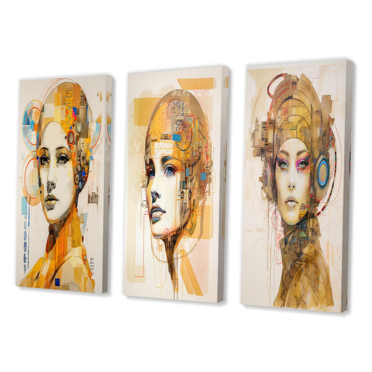 Designart "Futuristic Portrait Japanese Queen Of Kyoto" Fashion Woman Wall Art Set Of 3 Glam Printed Art Set For Bedroom