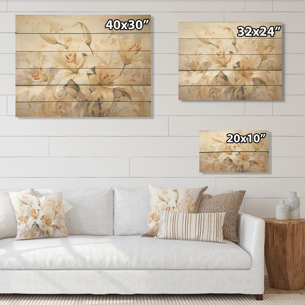 Designart "Garden Of Lilies Dreams I" Lilies Wood Wall Decor - Traditional Beige Wood Panel On Natural Pine Wood