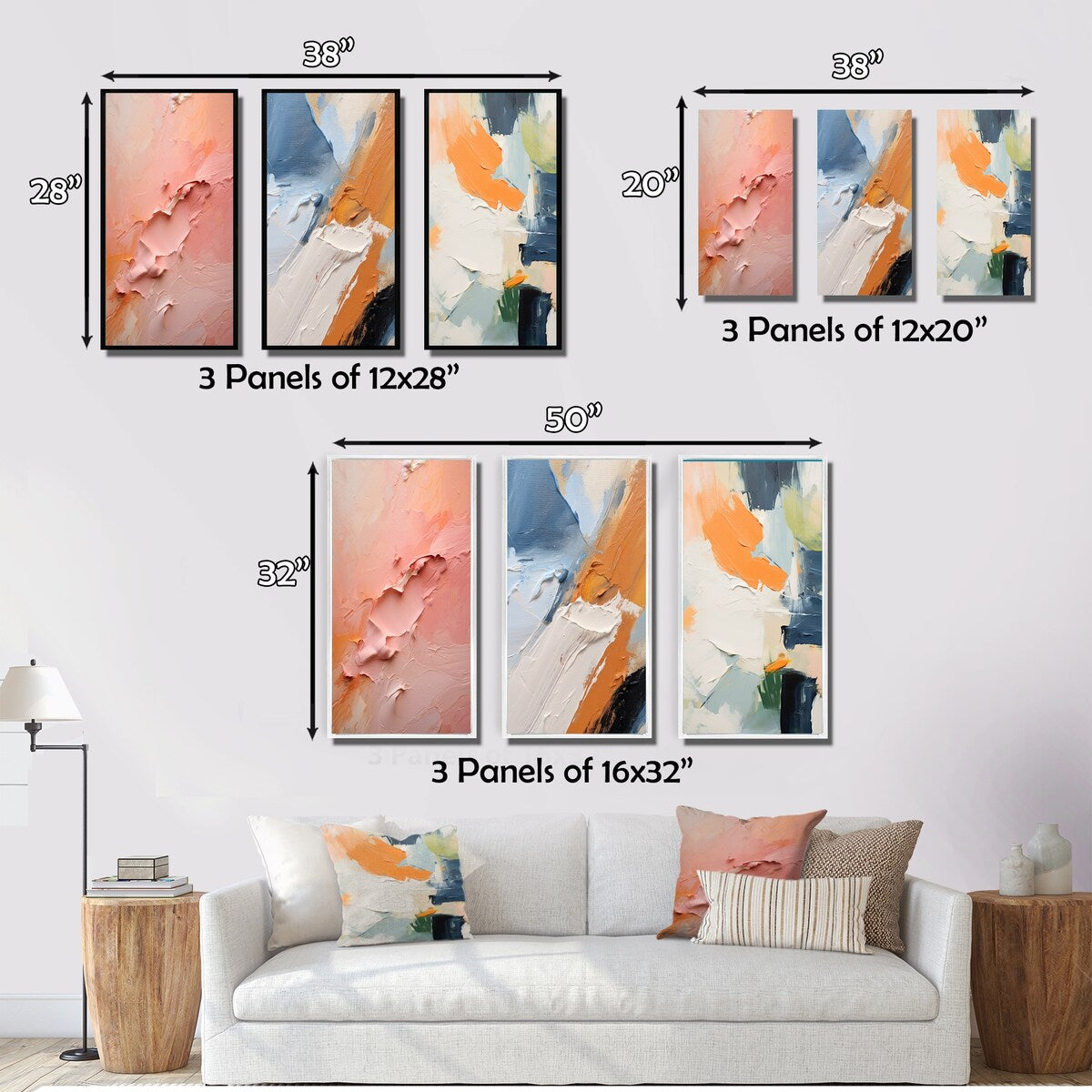 Designart "Gentle Pink Serenity Abstract Painting" Abstract Painting Wall Art Modern Printed Art Set Of 3 For Bedroom