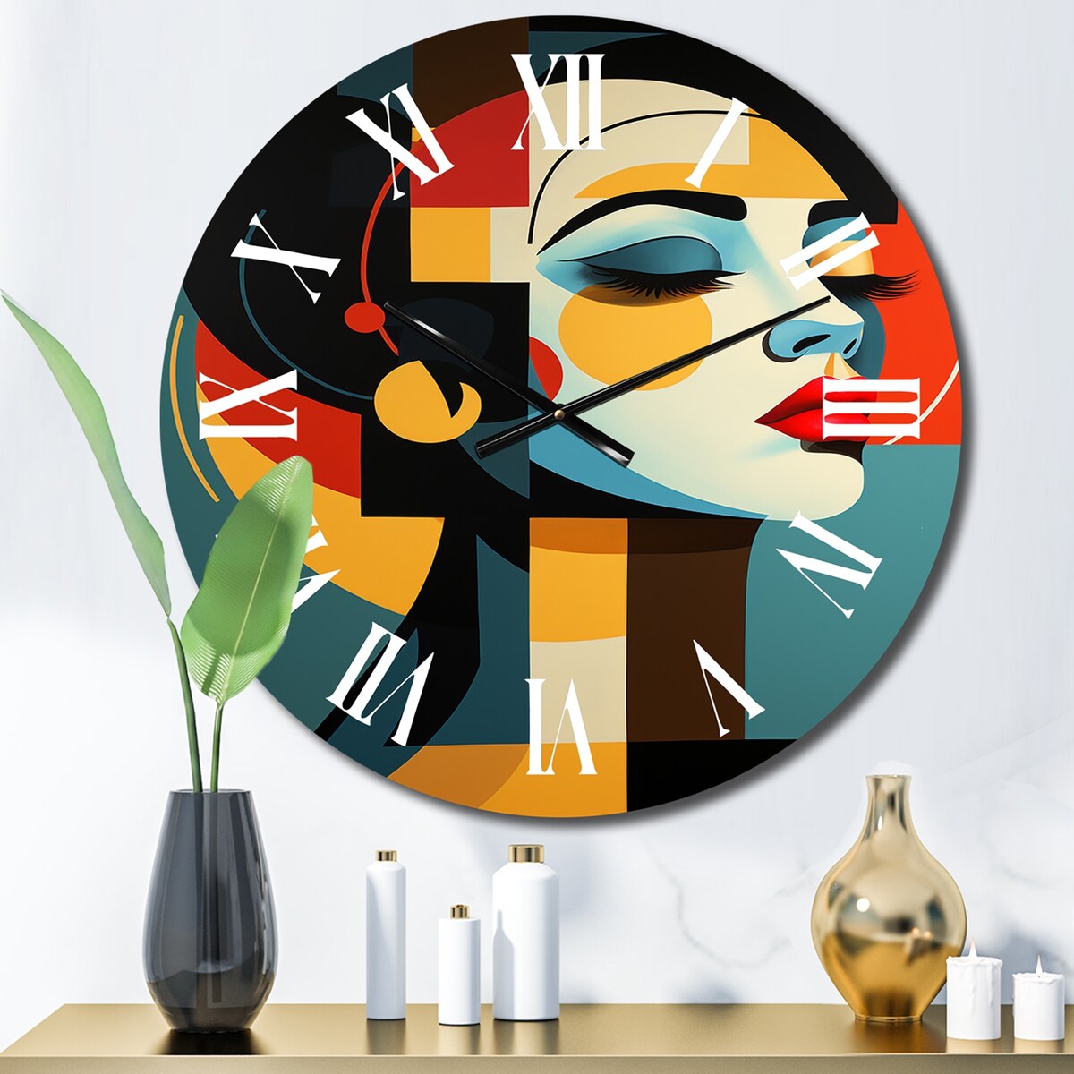Designart "Geometric Art Deco Portrait Of Gracious Woman" Fashion Woman Oversized Wall Clock