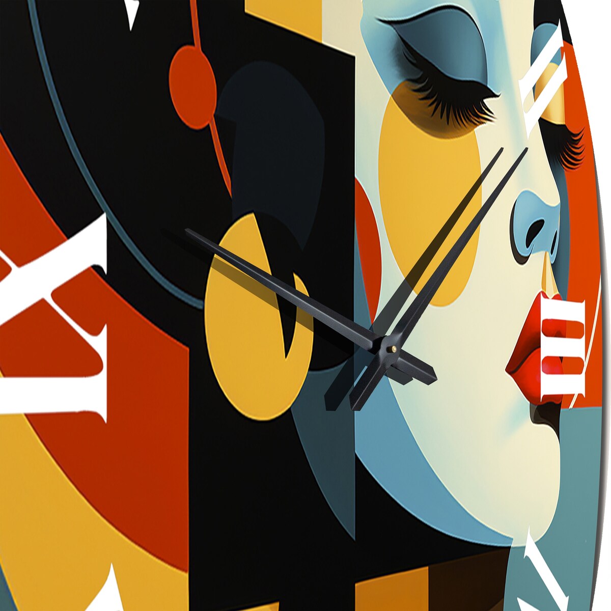 Designart "Geometric Art Deco Portrait Of Gracious Woman" Fashion Woman Oversized Wall Clock