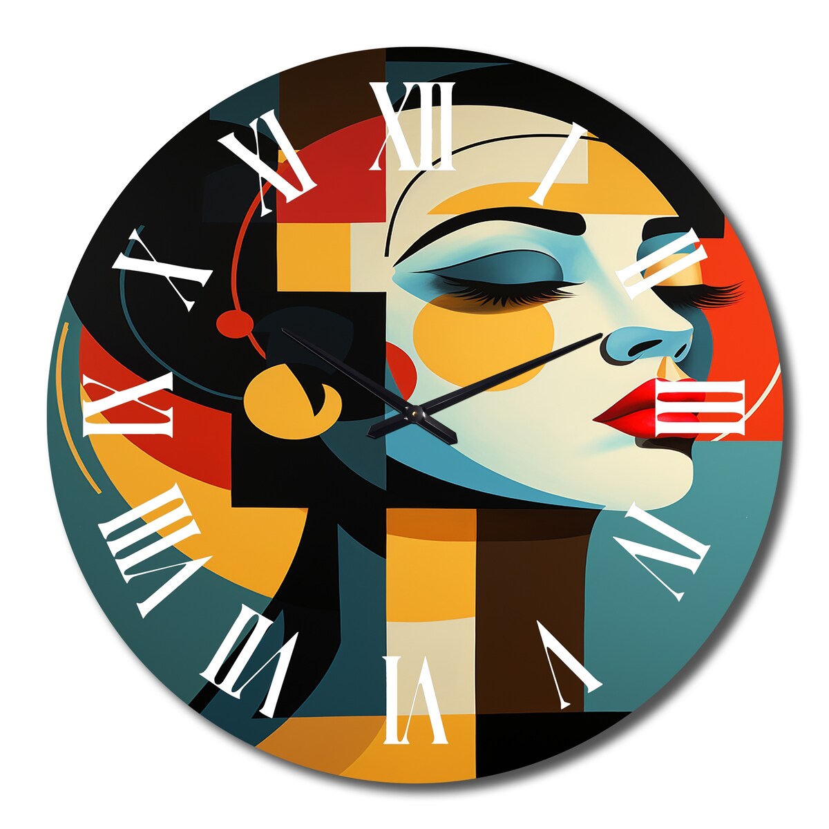 Designart "Geometric Art Deco Portrait Of Gracious Woman" Fashion Woman Oversized Wall Clock