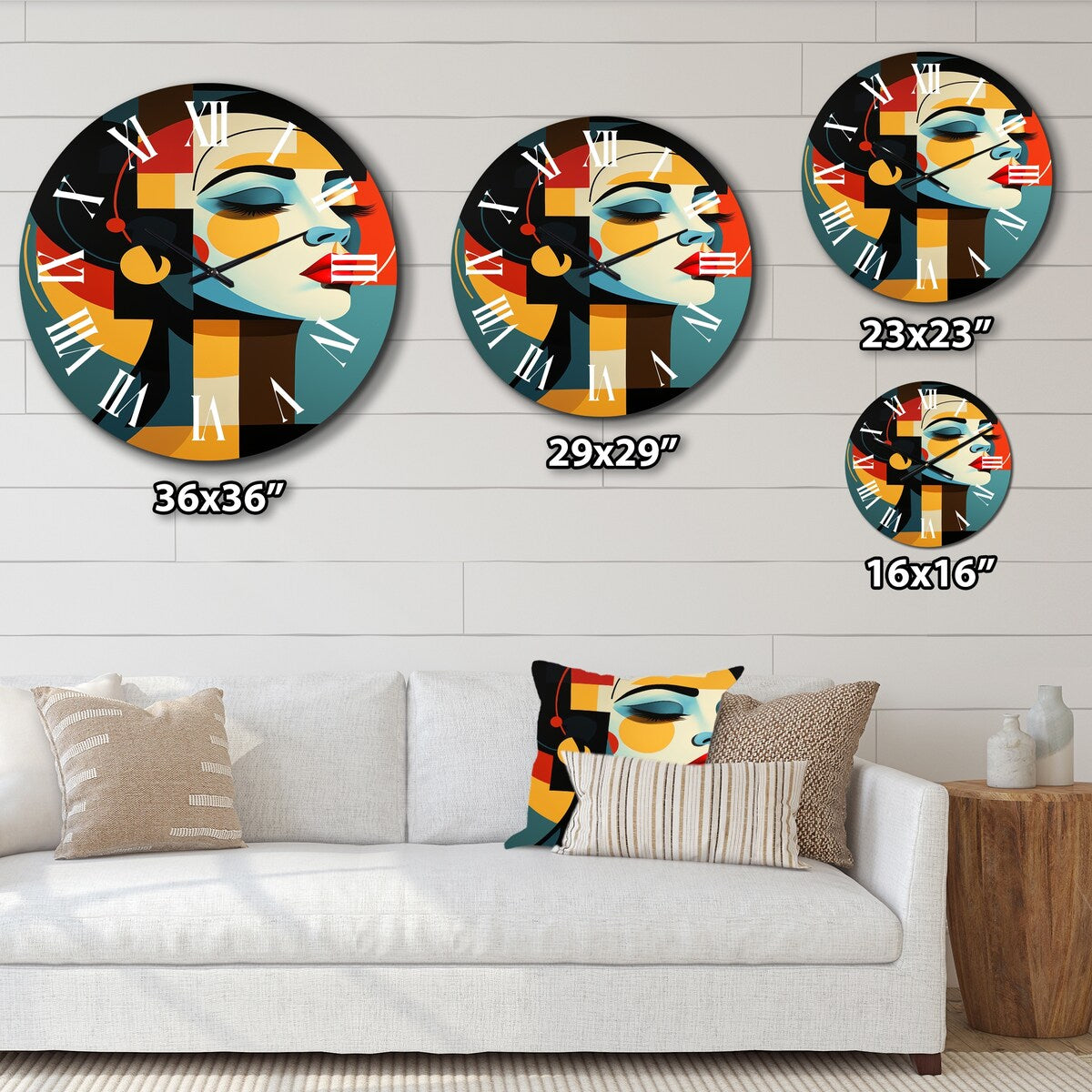 Designart "Geometric Art Deco Portrait Of Gracious Woman" Fashion Woman Oversized Wall Clock