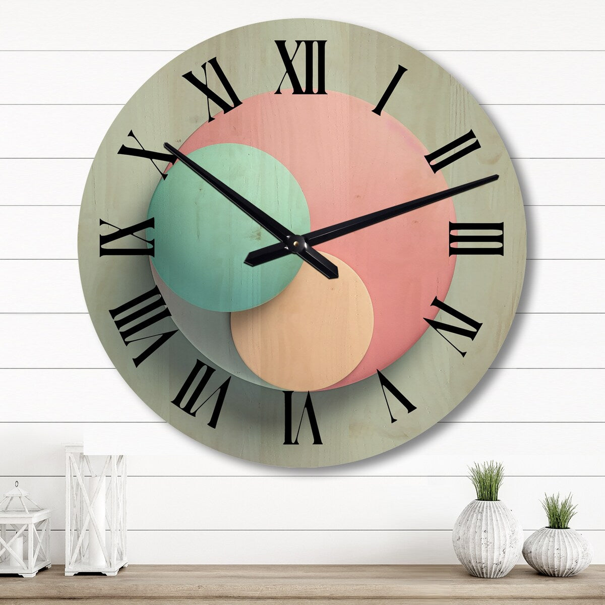 Designart "Geometric Dreaming Retro Minimalism In Pink I" Modern Geometric Oversized Wood Wall Clock