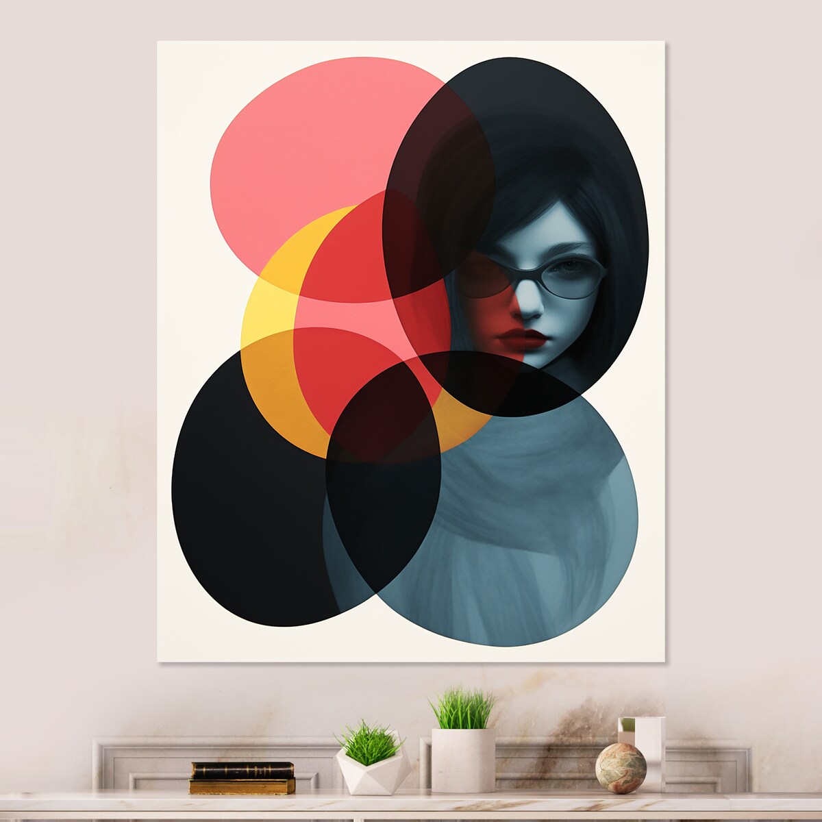 Designart "Geometric Fusion Forms Woman Collage II" Abstract Collages Pink Metal Wall Art - Modern Metal Art Work