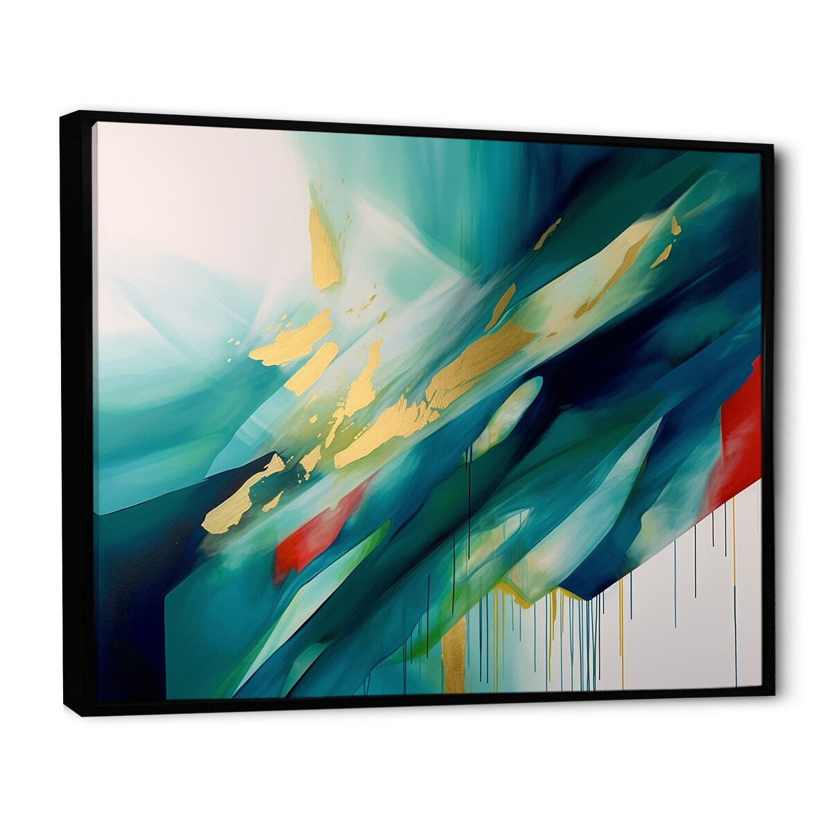 Designart "Geometric Green And Gold Motion II" Modern Geometric Framed Wall Art Living Room