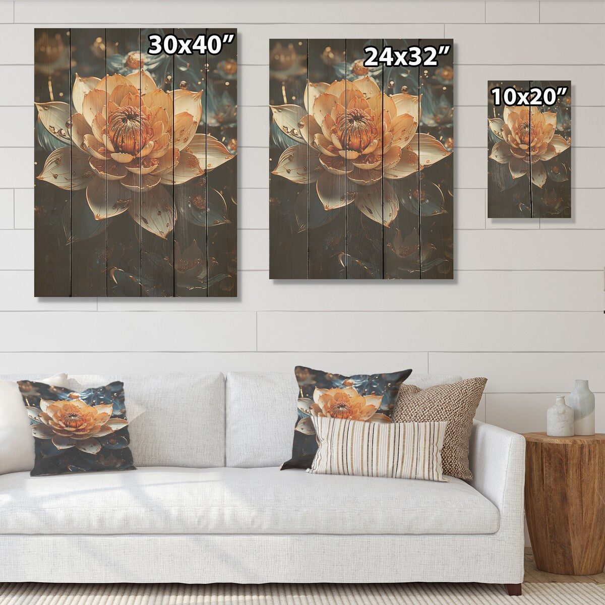 Designart "Gilded Accents Adorn Lotus Flower" Lotus Wood Wall Decor - Modern Peach Wood Panel On Natural Pine Wood