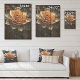 Designart "Gilded Accents Adorn Lotus Flower" Lotus Wood Wall Decor - Modern Peach Wood Panel On Natural Pine Wood