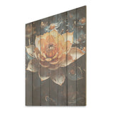 Designart "Gilded Accents Adorn Lotus Flower" Lotus Wood Wall Decor - Modern Peach Wood Panel On Natural Pine Wood