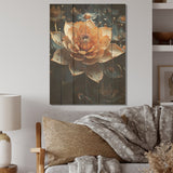 Designart "Gilded Accents Adorn Lotus Flower" Lotus Wood Wall Decor - Modern Peach Wood Panel On Natural Pine Wood