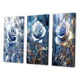 Designart "Gilded Blue Rose Shining In The Morning Light III" Rose Blue - Gallery Set Of 3 For Office Decor