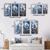 Designart "Gilded Blue Rose Shining In The Morning Light III" Rose Blue - Gallery Set Of 3 For Office Decor