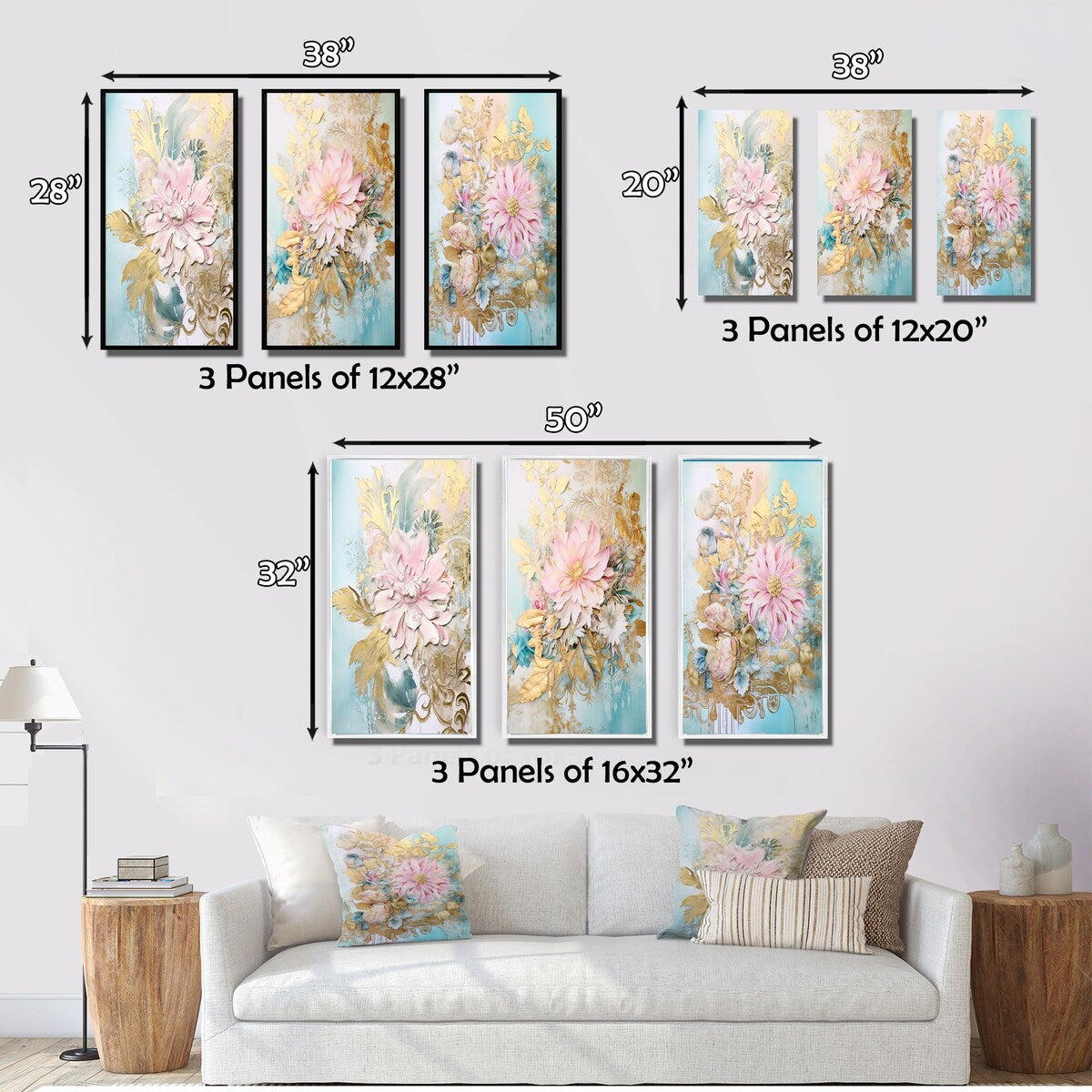 Designart "Gilden Pink Lily Vintage Illustration III" Flowers Wall Art Set Of 3 Traditional Gallery Set For Office Decor