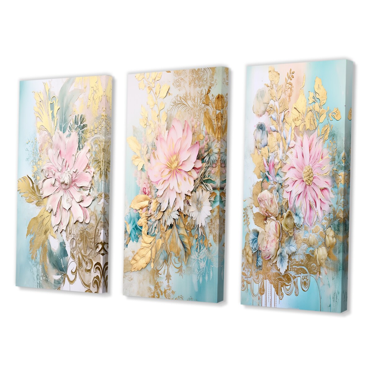 Designart "Gilden Pink Lily Vintage Illustration III" Flowers Wall Art Set Of 3 Traditional Gallery Set For Office Decor