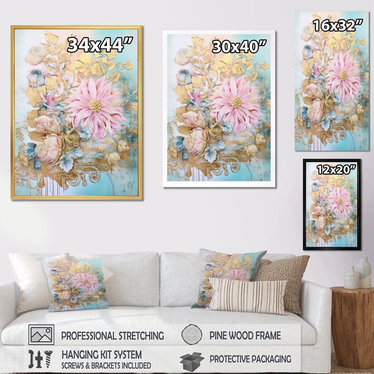 Designart "Gilden Pink Lily Vintage Illustration I" Lily Framed Canvas Art Print