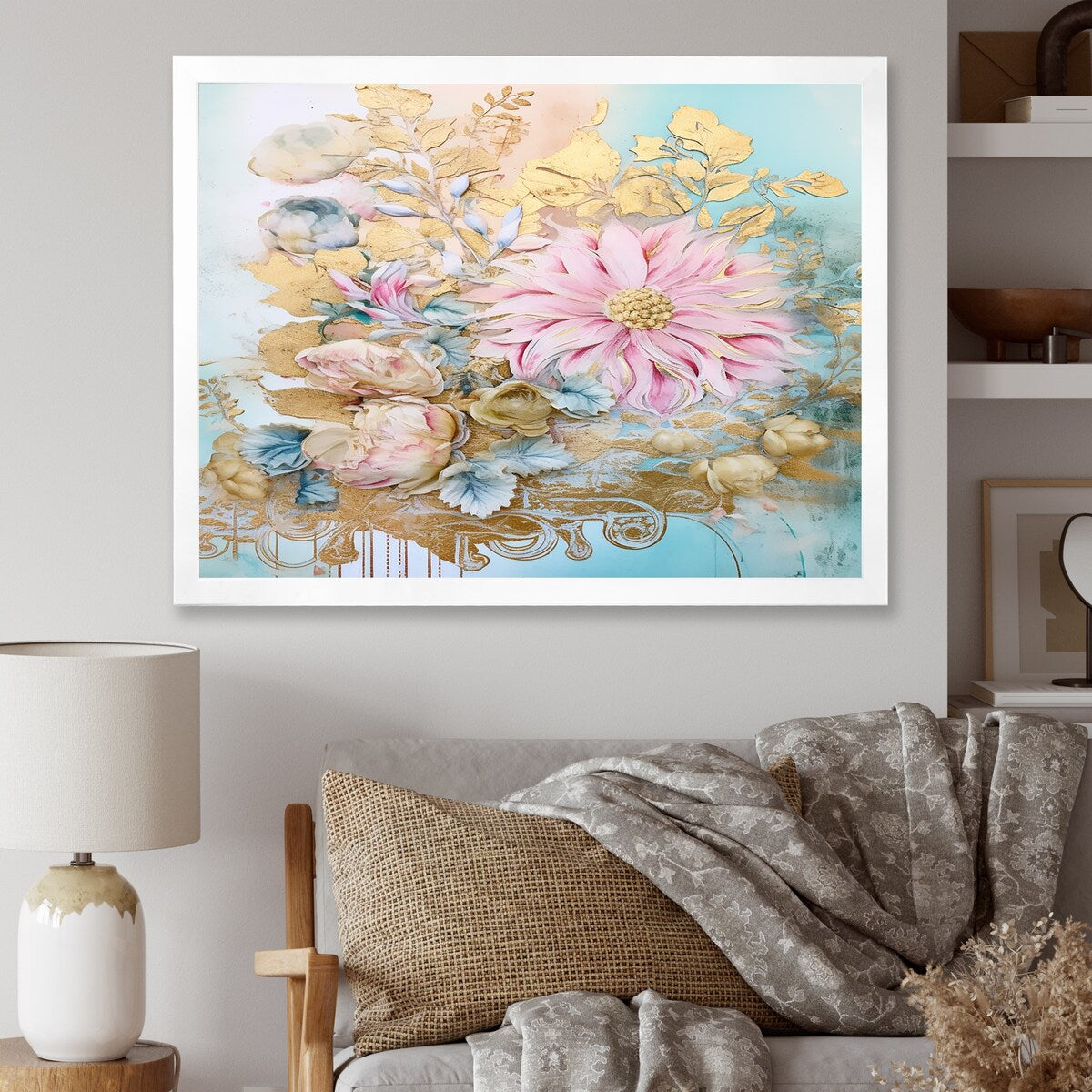 Designart "Gilden Pink Lily Vintage Illustration I" Lily Framed Canvas Art Print