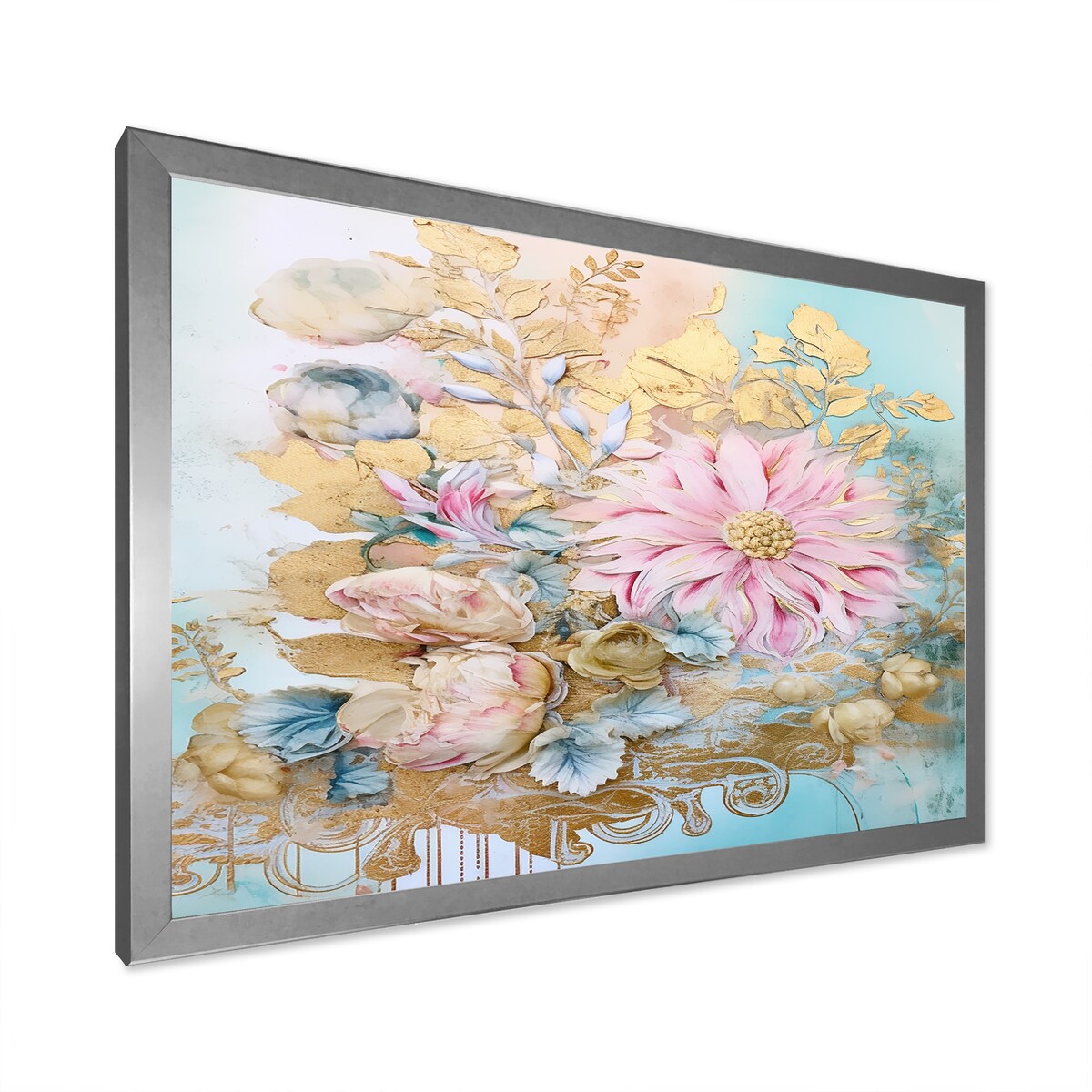 Designart "Gilden Pink Lily Vintage Illustration I" Lily Framed Canvas Art Print