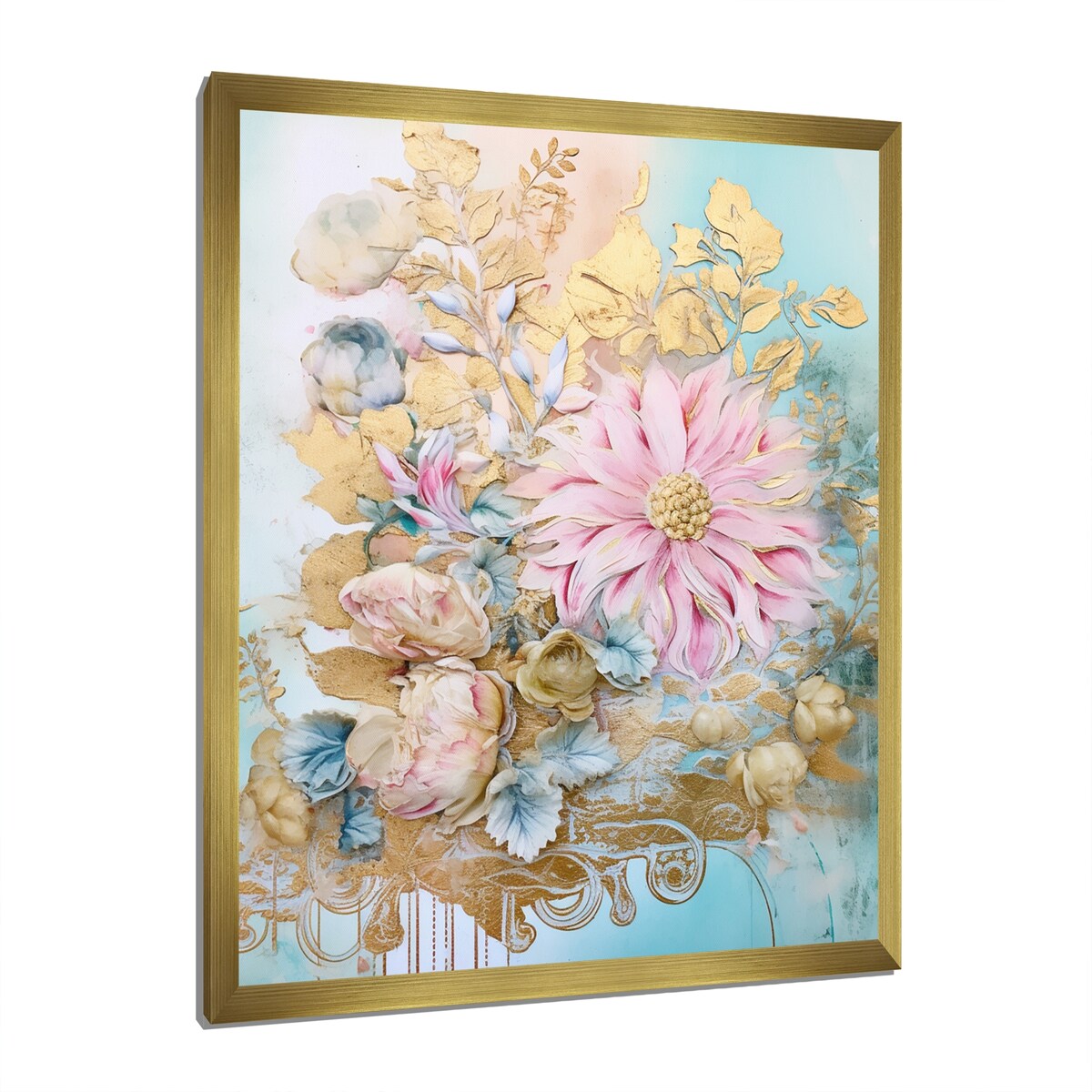 Designart "Gilden Pink Lily Vintage Illustration I" Lily Framed Canvas Art Print