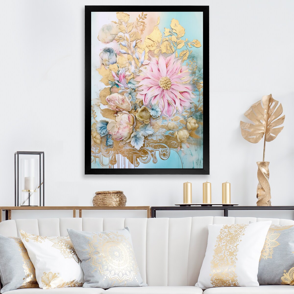 Designart "Gilden Pink Lily Vintage Illustration I" Lily Framed Canvas Art Print