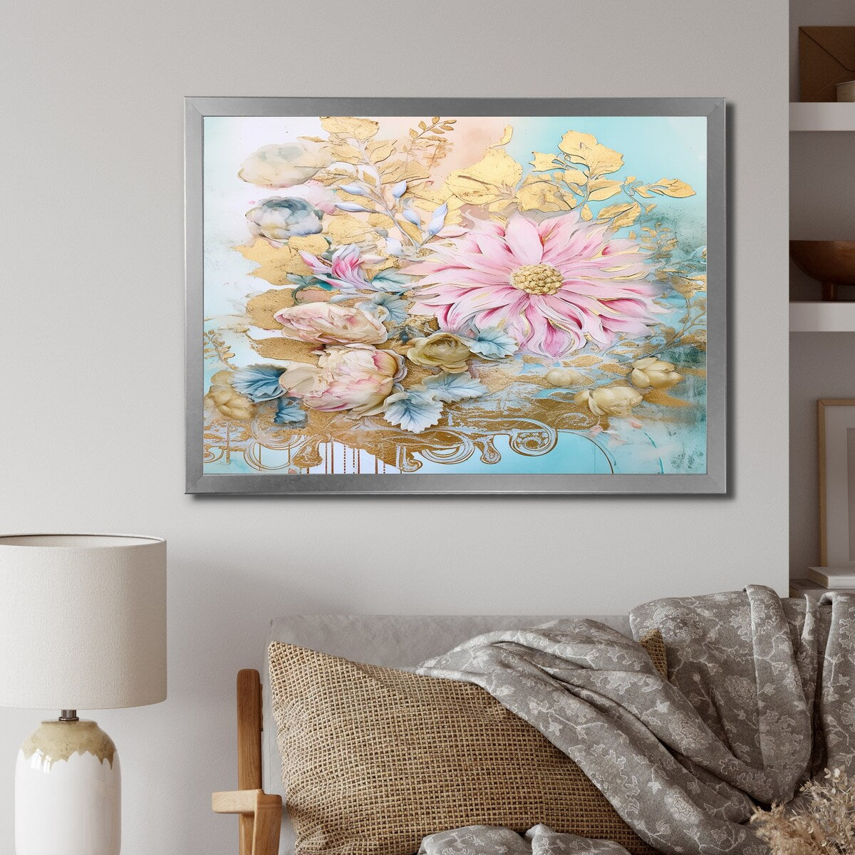 Designart "Gilden Pink Lily Vintage Illustration I" Lily Framed Canvas Art Print