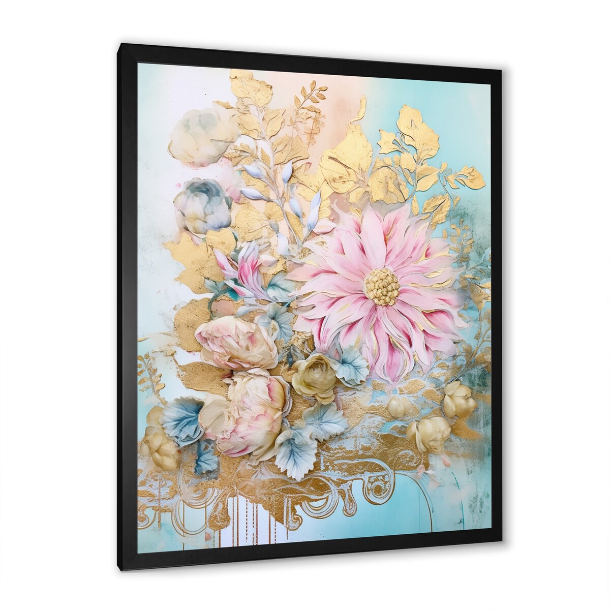 Designart "Gilden Pink Lily Vintage Illustration I" Lily Framed Canvas Art Print
