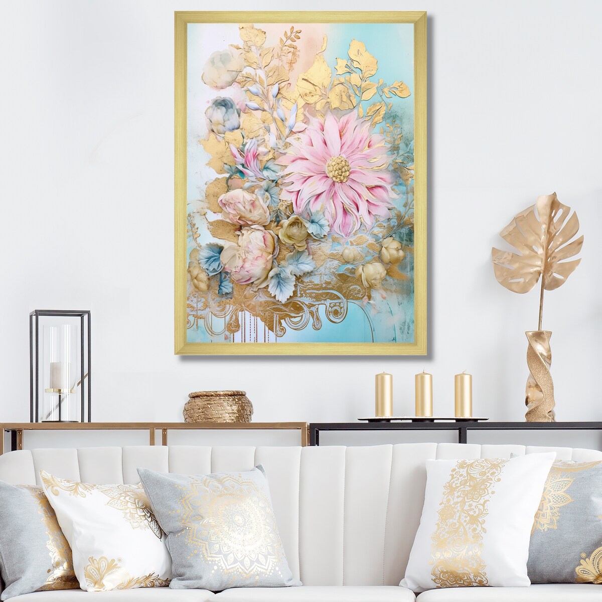 Designart "Gilden Pink Lily Vintage Illustration I" Lily Framed Canvas Art Print