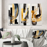 Designart "Glam Art Deco Abstract I" Abstract Wall Art Set Of 3 - Transitional Gallery Set For Office Decor