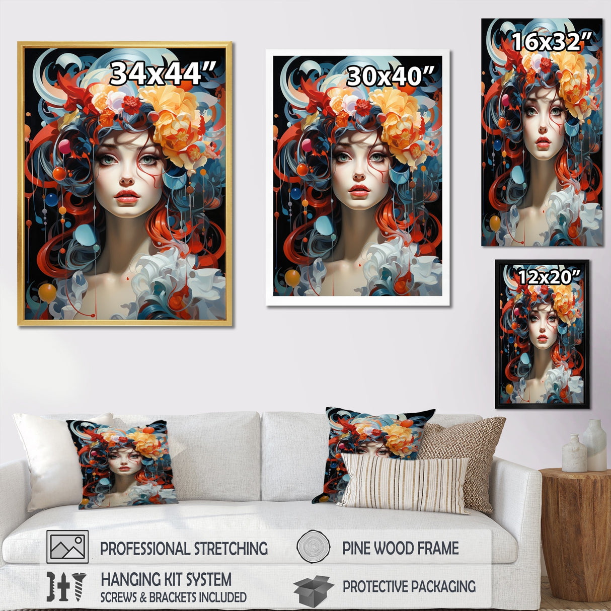 Designart "Glam Surreal Woman Portrait II" Fashion Framed Canvas Prints