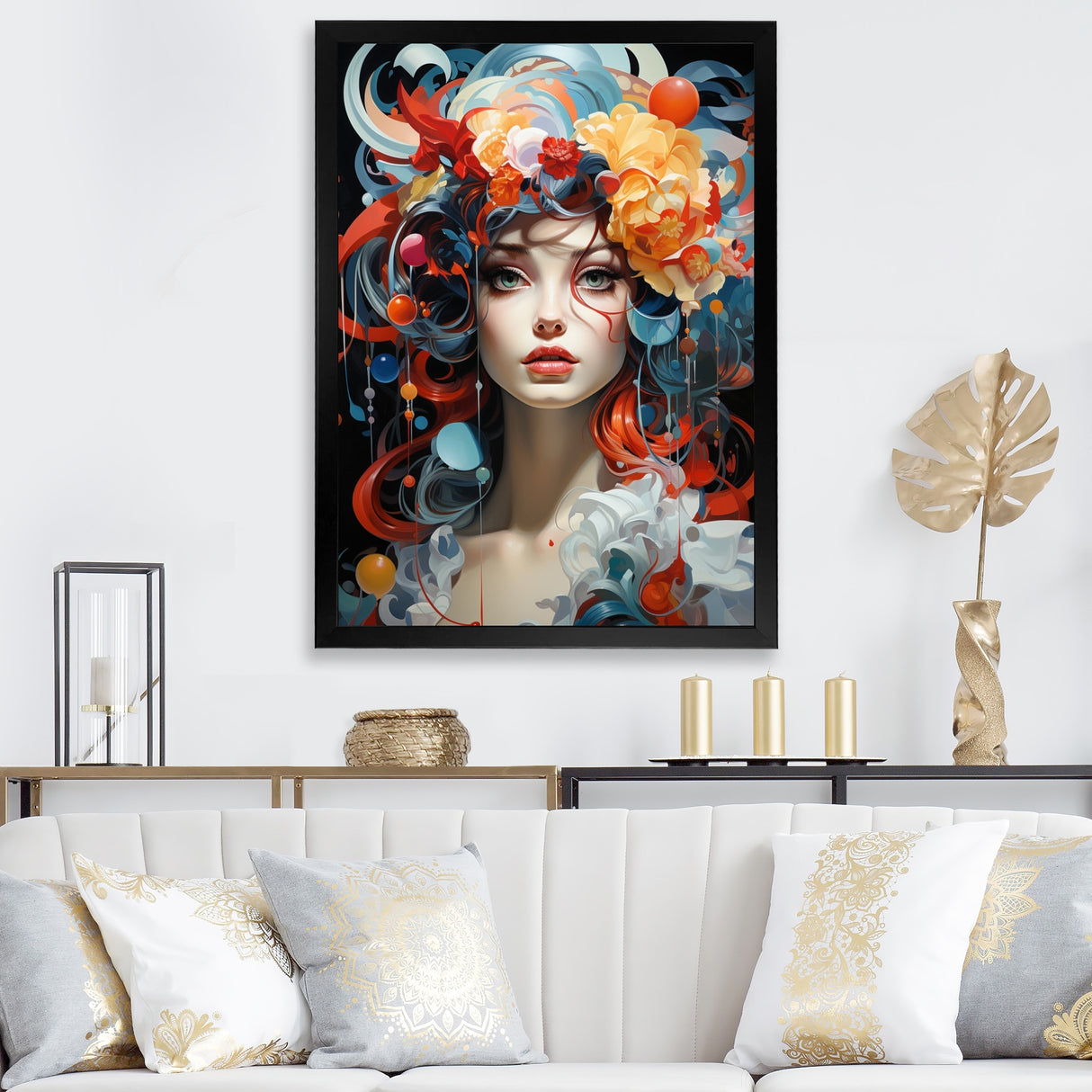 Designart "Glam Surreal Woman Portrait II" Fashion Framed Canvas Prints