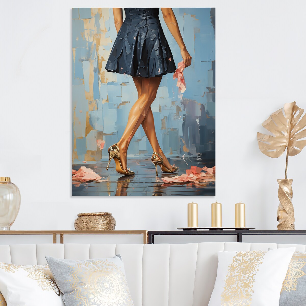 Designart "Glamorous Gait Painting Of Woman'S Heels III" Fashion Woman Metal Art Blue Wall Décor Modern Metal Art Work